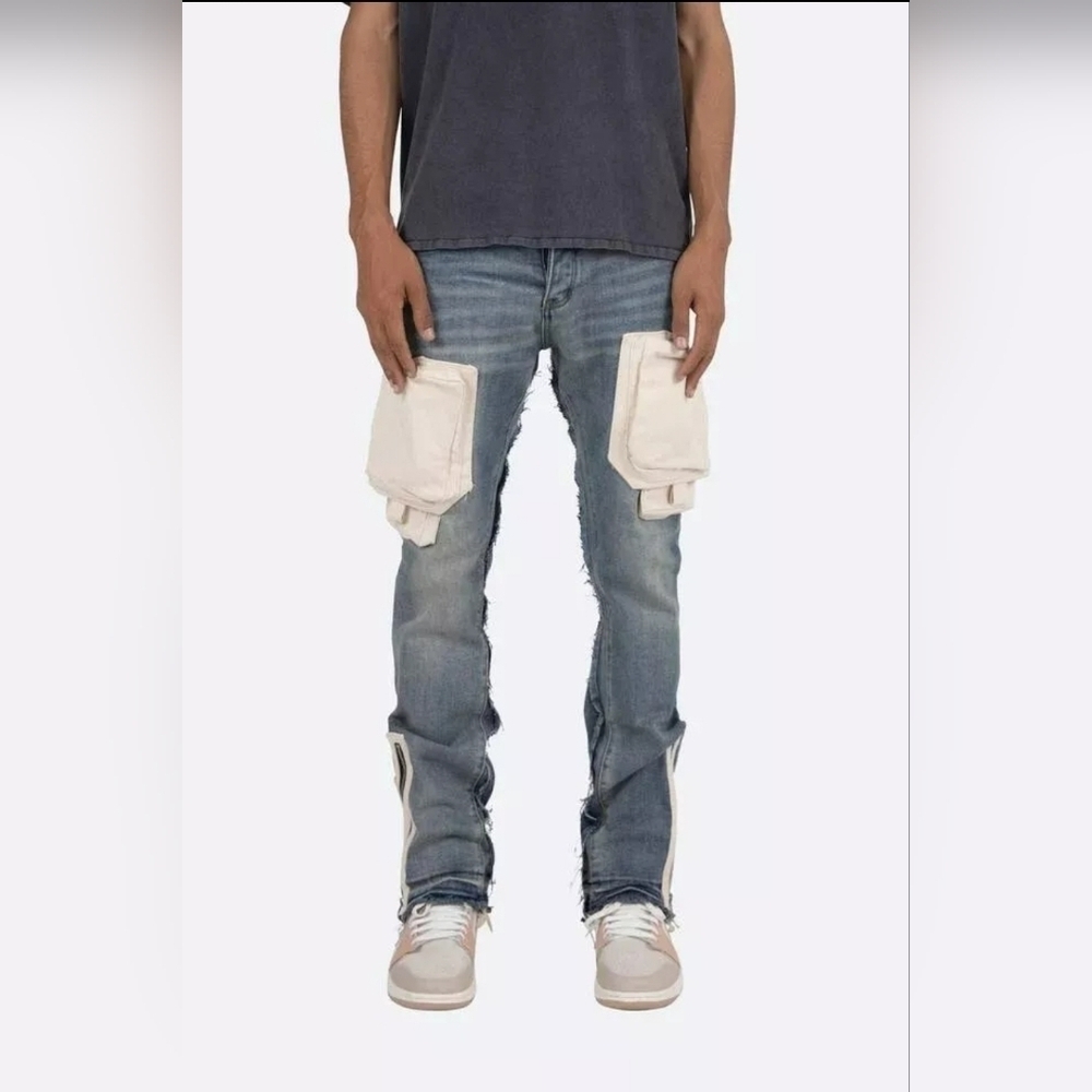 NWT Mnml D115 straight leg cargo pocket zip hem streetwear deconstructed jeans